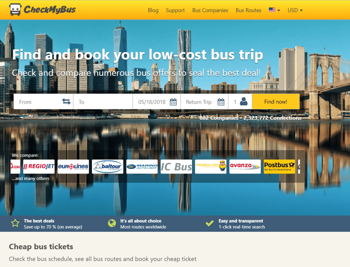 CheckMyBus homepage