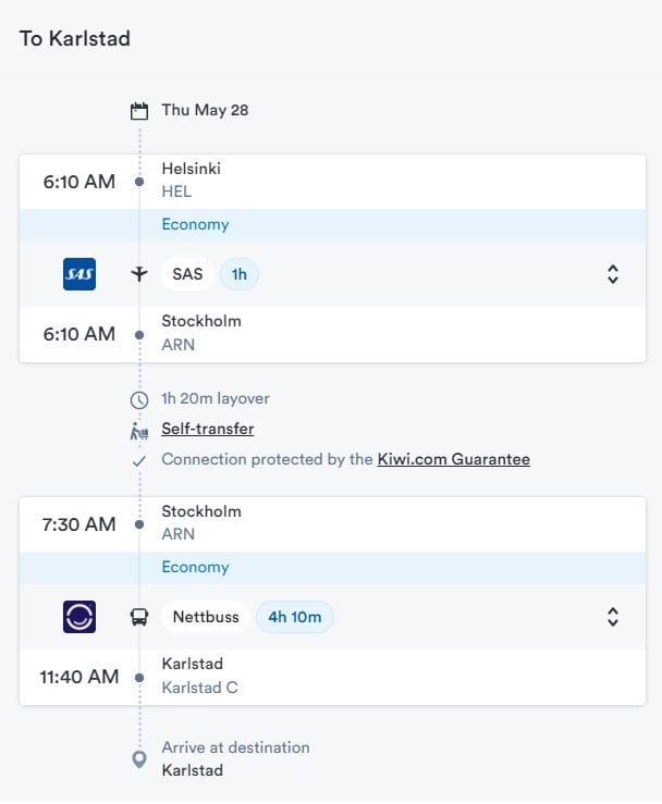 Kiwi.com provides virtual interlining between different modes of transport