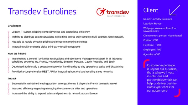 Transdev Eurolines client case study Turnit bus ticket reservation platform